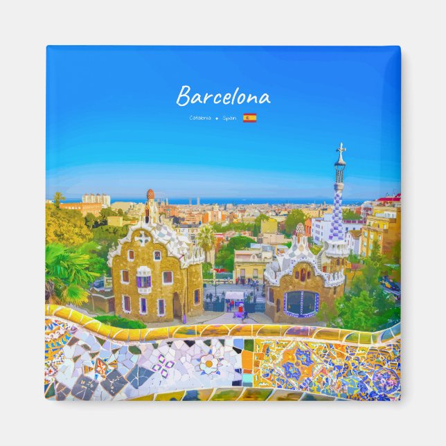 Aimant Barcelone, Espagne - Parc Guell Mosaïque Gaudi (Devant)