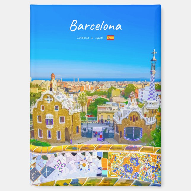 Aimant Barcelone, Espagne - Parc Guell Mosaïque Plate (Recto)