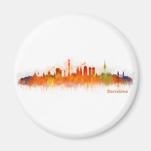Aimant Barcelone Skyline watercolor v03