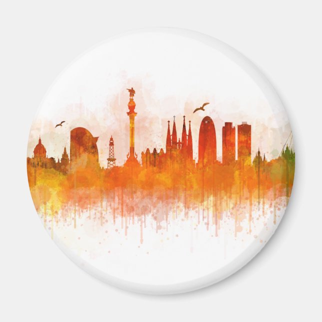 Aimant Barcelone Skyline watercolor v03 (Devant)