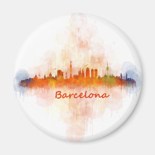 Aimant Barcelone Skyline watercolor v04