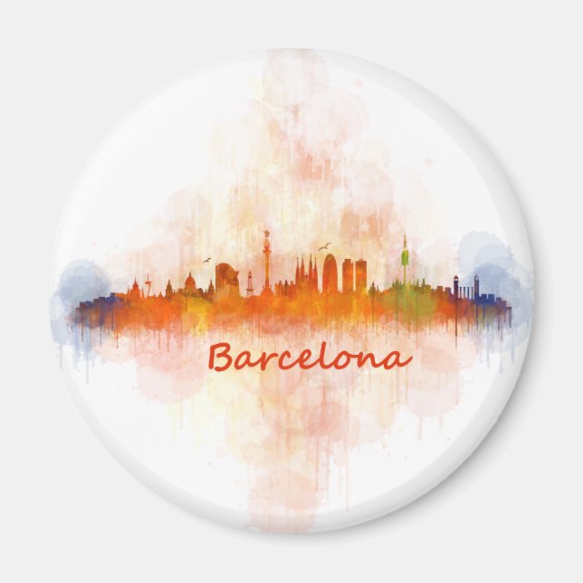 Aimant Barcelone Skyline watercolor v04 (Devant)