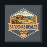 Aimant Bardenas Reales Espagne Travel Art Badge<br><div class="desc">Bardenas Reales fait dans un emblème de style vintage. Les Bardenas Reales sont une région naturelle semi-désertique,  ou badlands,  d'environ 42 000 hectares dans le sud-est de la Navarre.</div>
