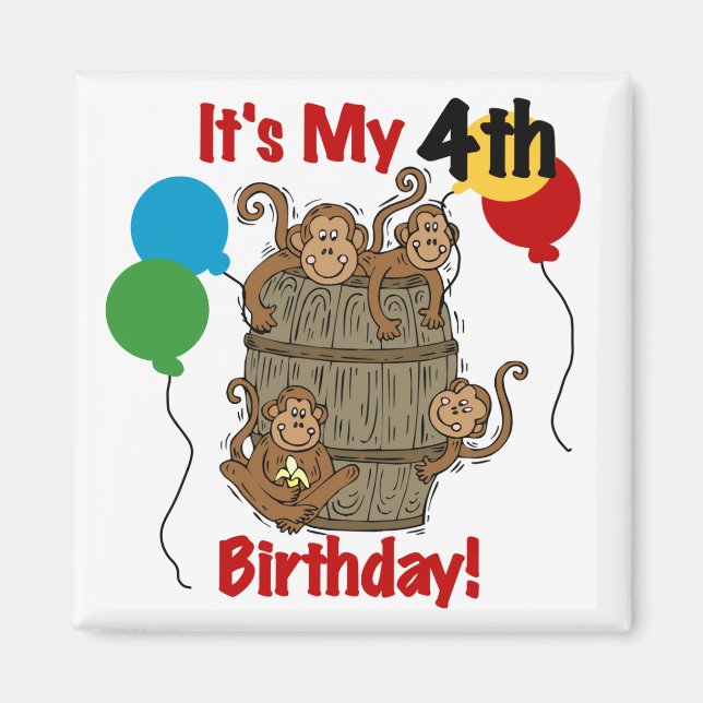 Aimant Baril des singes 4e anniversaire (Devant)
