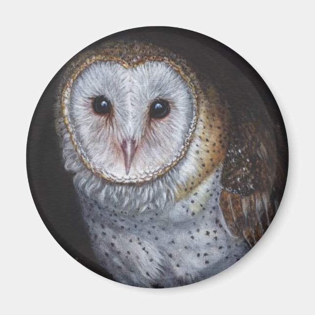 Aimant Barn Owl Bird Art de peinture original (Devant)