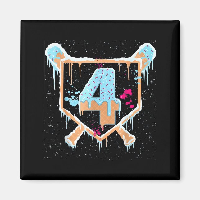 Aimant Baseball 4 ans glace goutte 4ème anniversaire Bo (Devant)