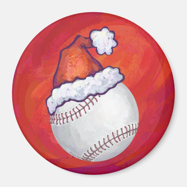 Aimant Baseball avec Santa Hat sur Rouge (Devant)