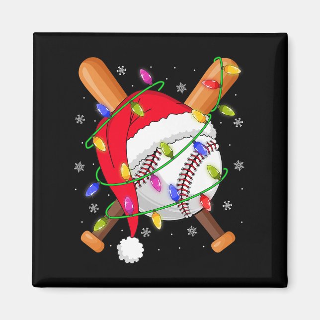 Aimant Baseball Christmas Lights Santa Hat Baseball Playe (Devant)