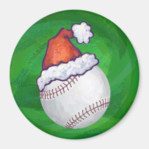 Aimant Baseball dans le chapeau de Santa sur fond vert
