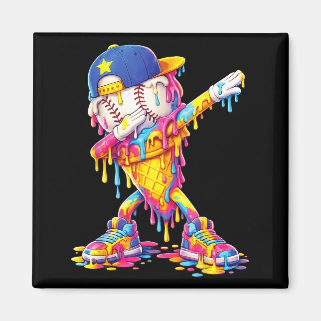 Aimant Baseball de dabbing crème glacée goutte drôle de b (Devant)