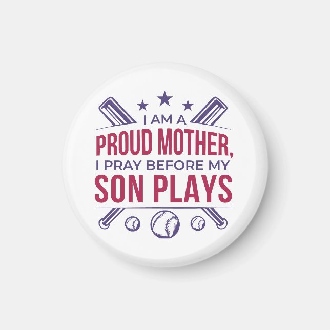 Aimant Baseball Fier Mère Je Prie Avant Que Mon Fils Ne J (Devant)