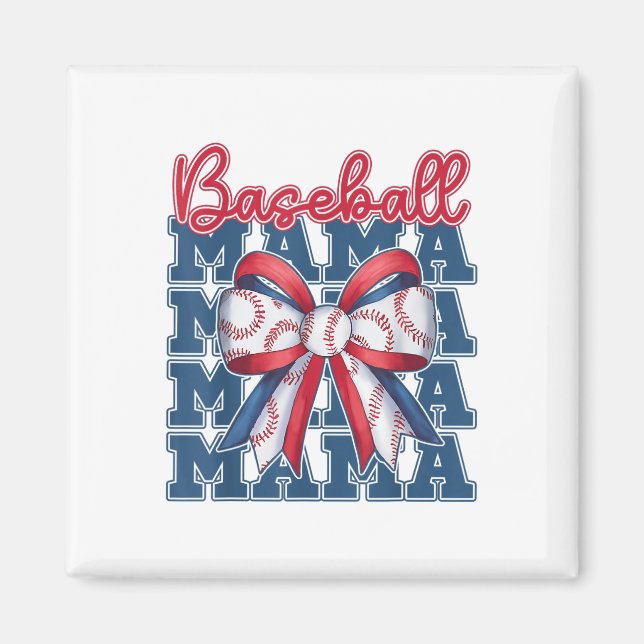 Aimant Baseball Mama Coquette Bow Sport Maman Fête des mè (Devant)