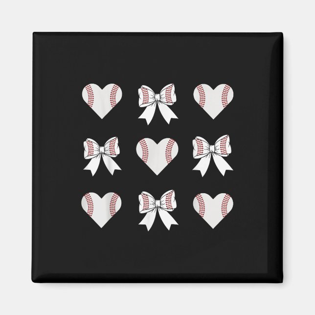 Aimant Baseball Maman Coeur Avec Coquette Bow Mothers Day (Devant)