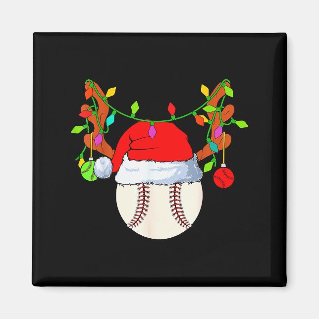 Aimant Baseball Reindeer Santa Hat Christmas  (Devant)