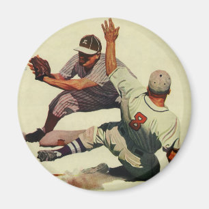 Aimant Baseball Sportif Vintage, Joueur Glissant vers le