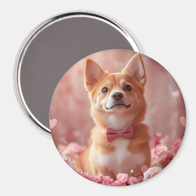 Aimant Basenji avec Rose - Saint Valentin (Recto/Verso)