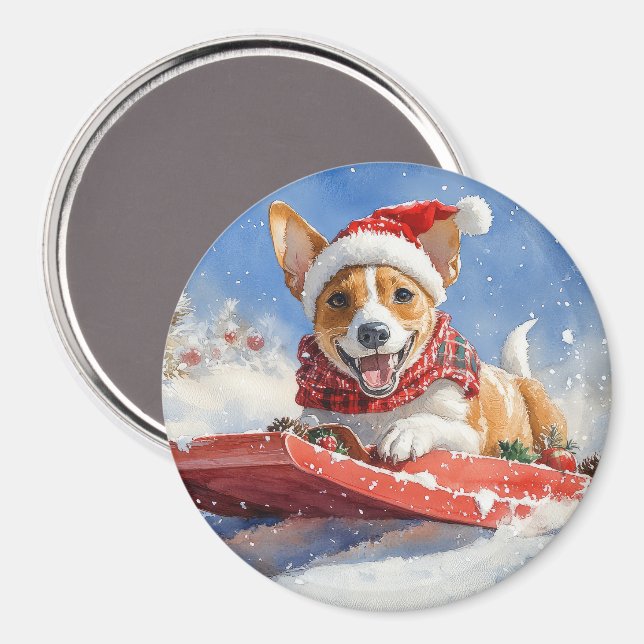 Aimant Basenji Chien en rebord Laisser neiger Noël (Recto/Verso)