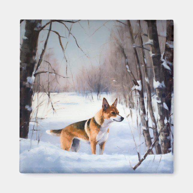 Aimant Basenji Qu'il neige Noël  (Devant)