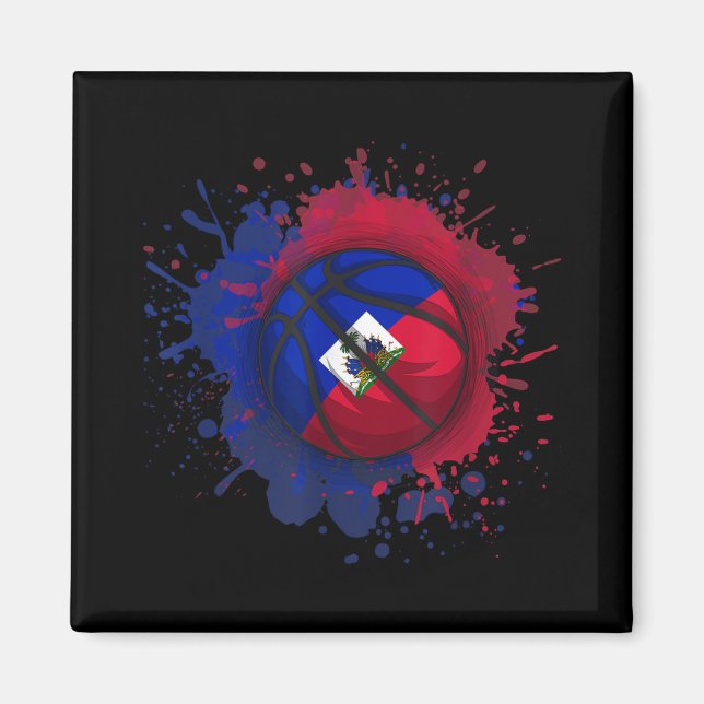 Aimant Basket-ball avec drapeau d'Haïti (Devant)