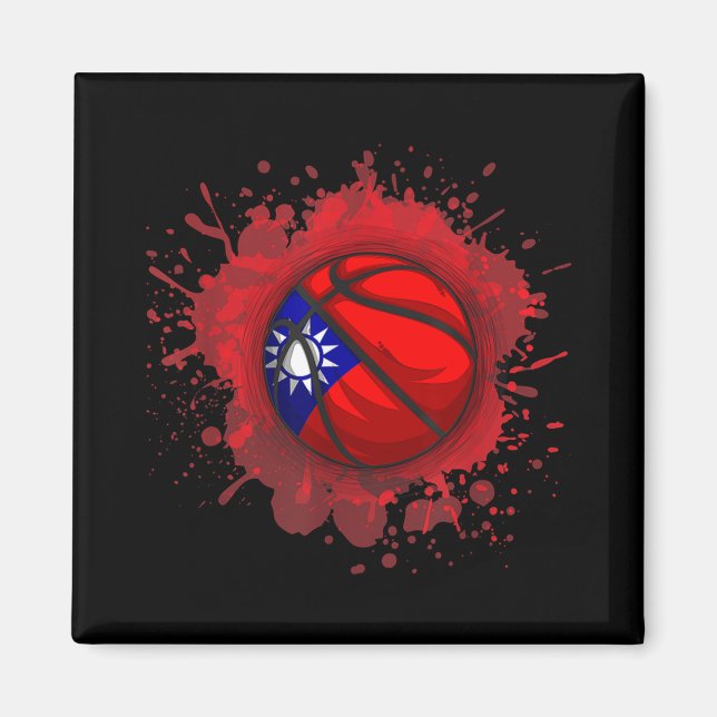 Aimant Basket-ball avec drapeau taïwanais (Devant)