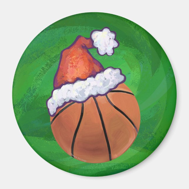 Aimant Basket-ball de Santa Hat sur Green (Devant)