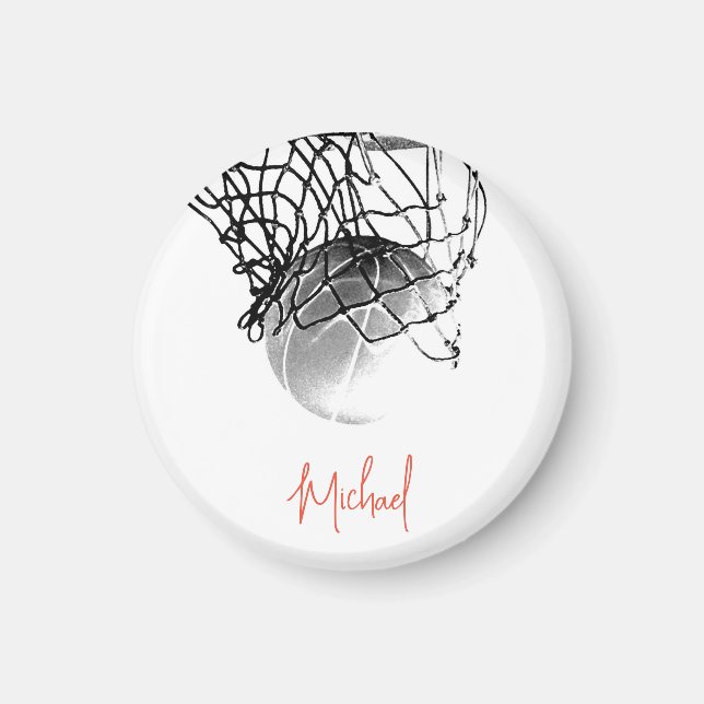 Aimant Basket-ball noir et blanc & Net Votre nom (Devant)