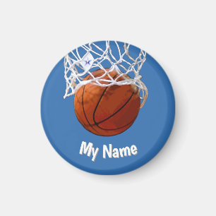 Aimant Basketball Votre Nom Personnalisé Fond Acier Bleu