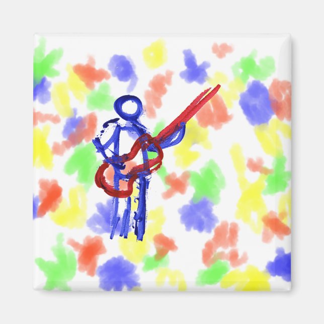 Aimant Bass Player - schéma en rouge et bleu (Devant)