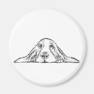 Aimant basset hound black white simple puppy dog eyes