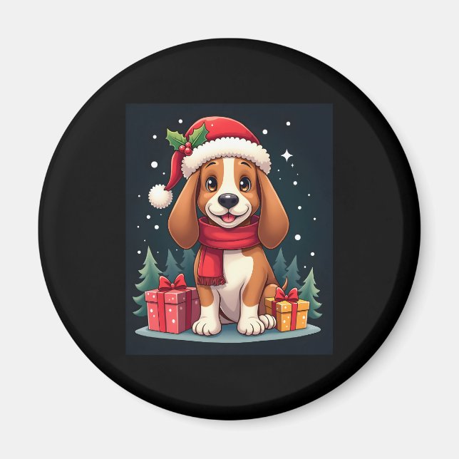 Aimant Basset Hound Chien vêtements de Noël Santa Hat Chi (Devant)