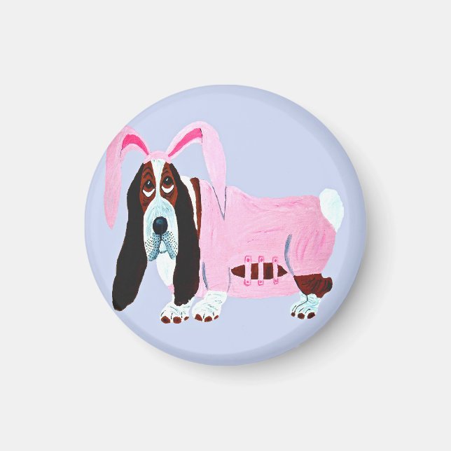 Aimant Basset Hound en costume de lapin (Devant)