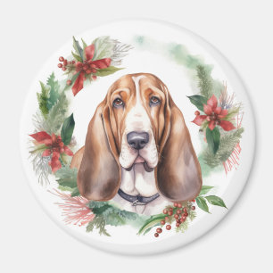 Aimant Basset Hound Festive Wreath de Noël Pup