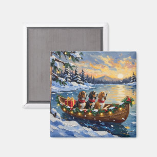 Aimant Basset Hound Noël Bateau Fêtes
