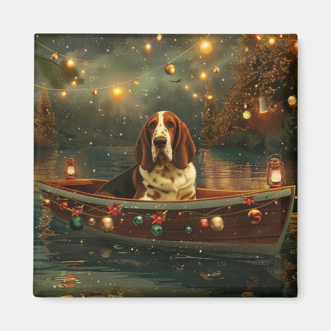 Aimant Basset Hound Noël Festive Voyage (Devant)