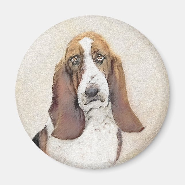Aimant Basset Hound Peinture - Cute Original Chien Art (Devant)