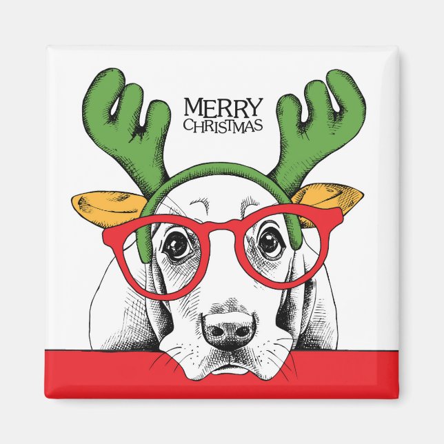 Aimant Basset Hound Reindeer (Devant)