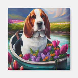 Aimant Basset Hound sur une pagaie : Une aventure pittore