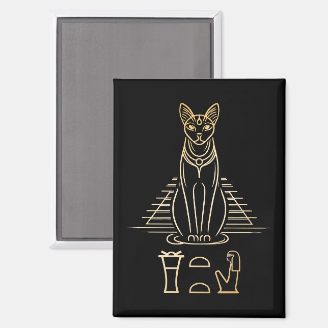 Aimant Bastet avec le nom en hiéroglyphes et Égypte Pyram (Recto/Verso)