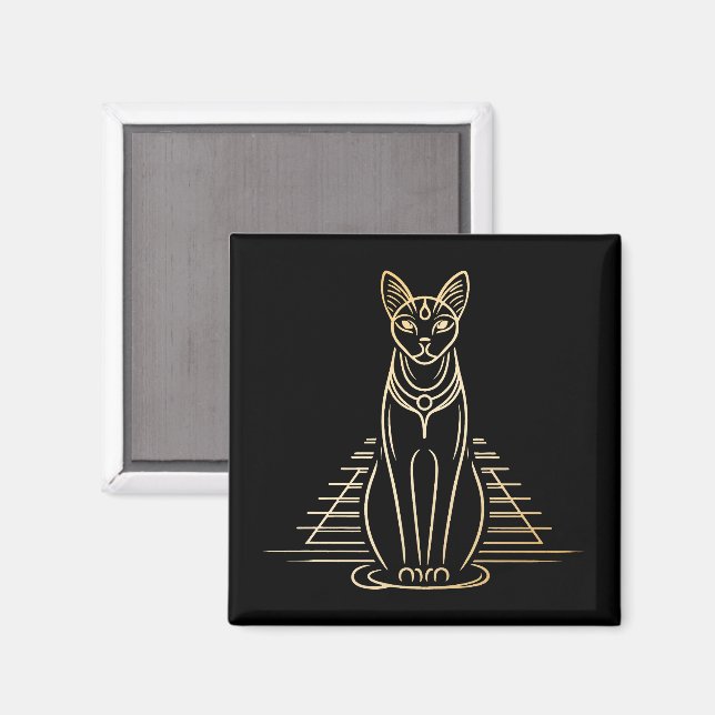 Aimant Bastet, déesse égyptienne des chats devant une pyr (Recto/Verso)