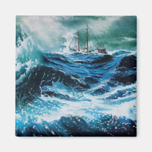 Aimant Bateau dans la mer dans la tempête