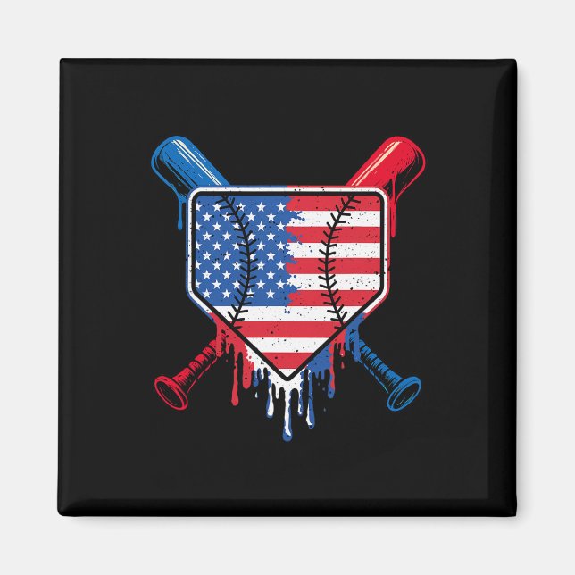 Aimant Bateau de baseball Boys Ice Cream Patriotic Americ (Devant)