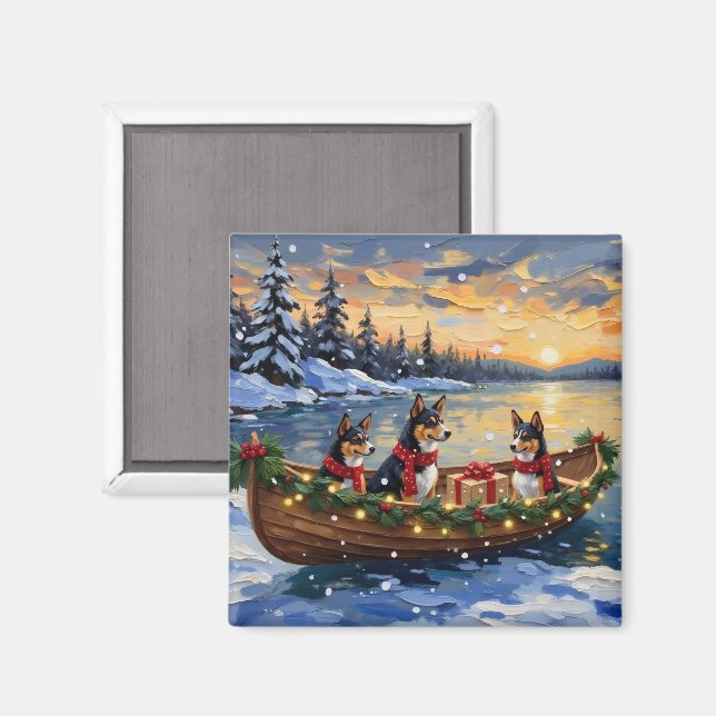 Aimant Bateau de Noël Basenji pour les Fêtes (Recto/Verso)