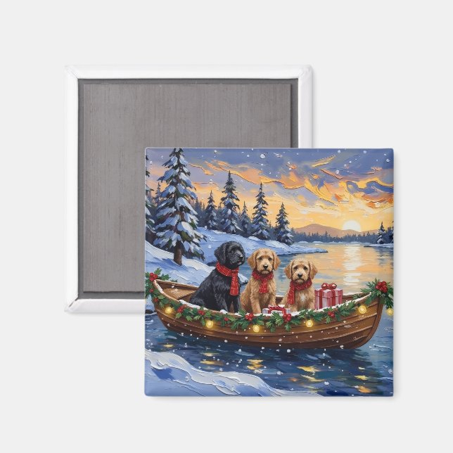 Aimant Bateau de Noël Bernedoodle pour les Fêtes (Recto/Verso)