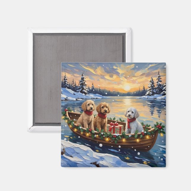 Aimant Bateau de Noël de Caniche Fêtes (Recto/Verso)