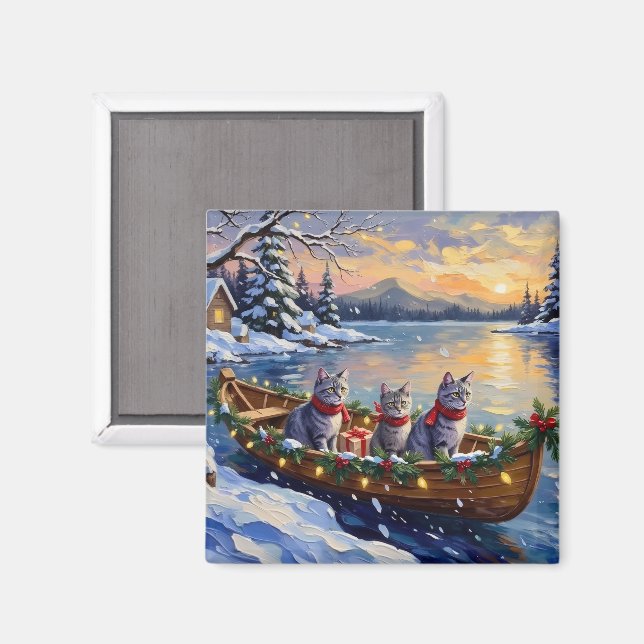 Aimant Bateau de Noël de chat bleu oriental Fêtes (Recto/Verso)