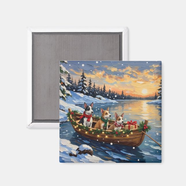 Aimant Bateau de Noël de Rat Terrier pour les Fêtes (Recto/Verso)