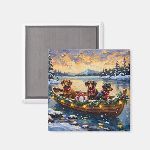 Aimant Bateau de Noël de teckel pour les fêtes