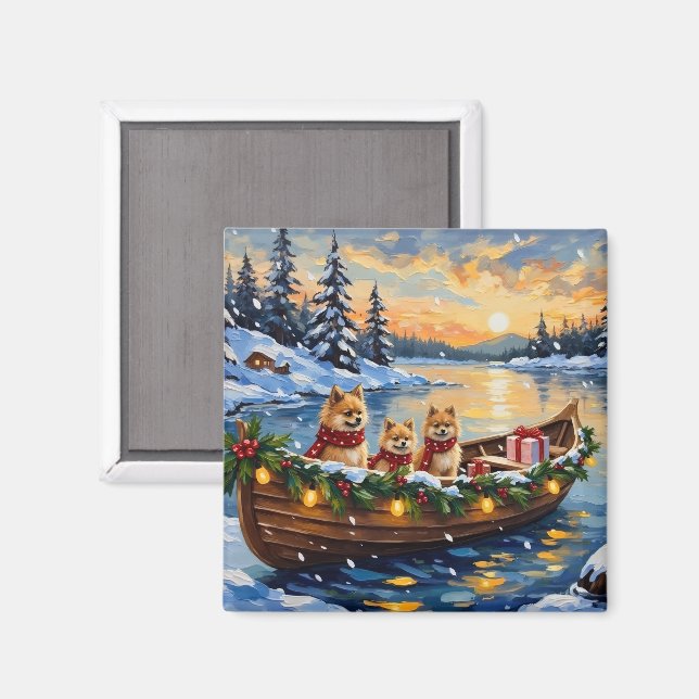 Aimant Bateau de Noël pour Pomeranian pendant les Fêtes (Recto/Verso)