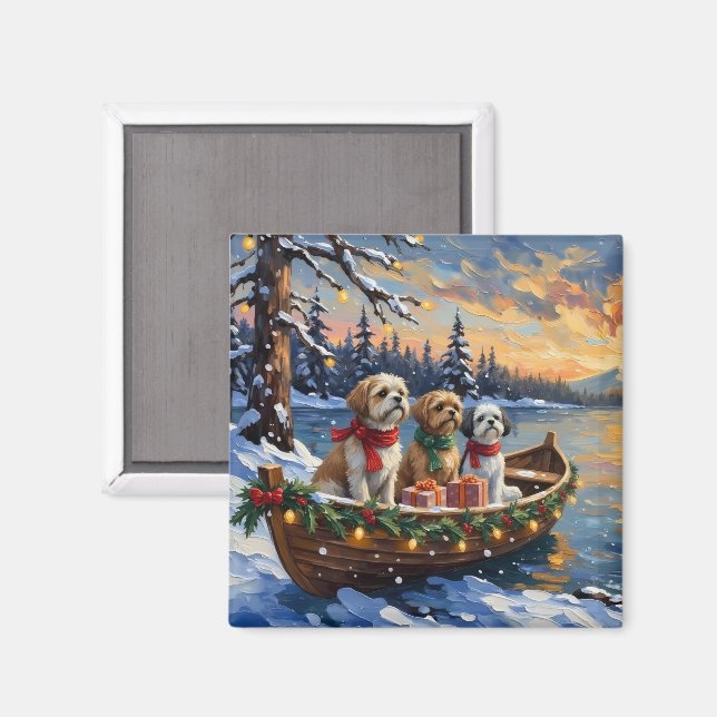 Aimant Bateau de Noël pour Shih Tzu pour les Fêtes (Recto/Verso)