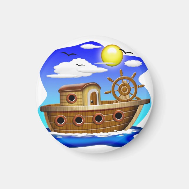Aimant Bateau de pêche dessin animé  (Devant)